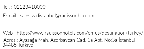 Radisson Blu Hotel Vadistanbul telefon numaralar, faks, e-mail, posta adresi ve iletiim bilgileri